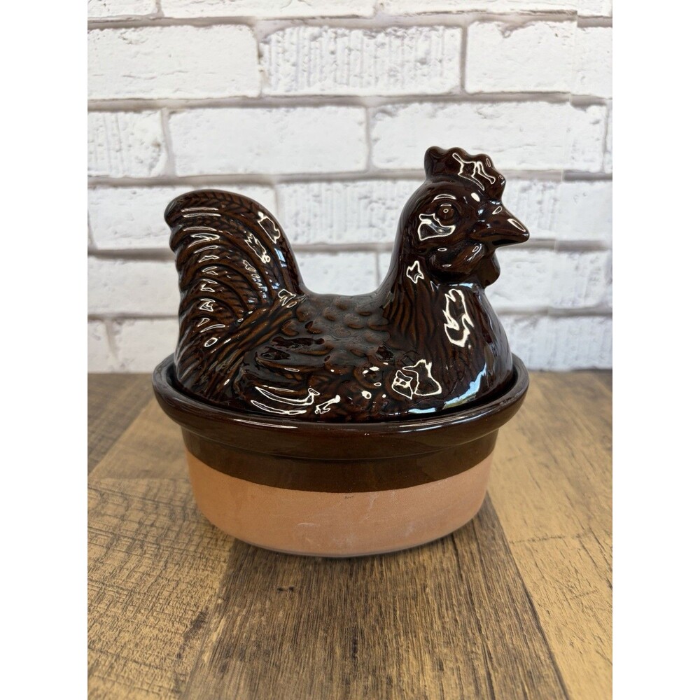 Vintage Hen On Nest Terra-Cotta Clay 16oz Baking Oven Casserole Dish Mint